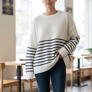 Women's oversized naval inspired stripe black and white Sweater  size xlg
